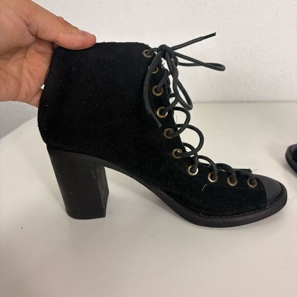 Jeffery Campbell Black Suede Lace Up Block Heeled Open Toed Sandals Size 7 - Picture 9 of 14